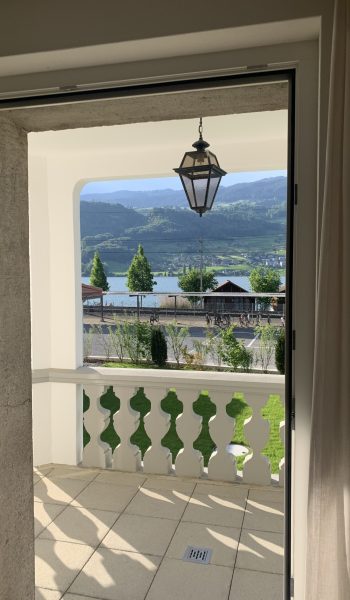 Sicht auf Garten und See